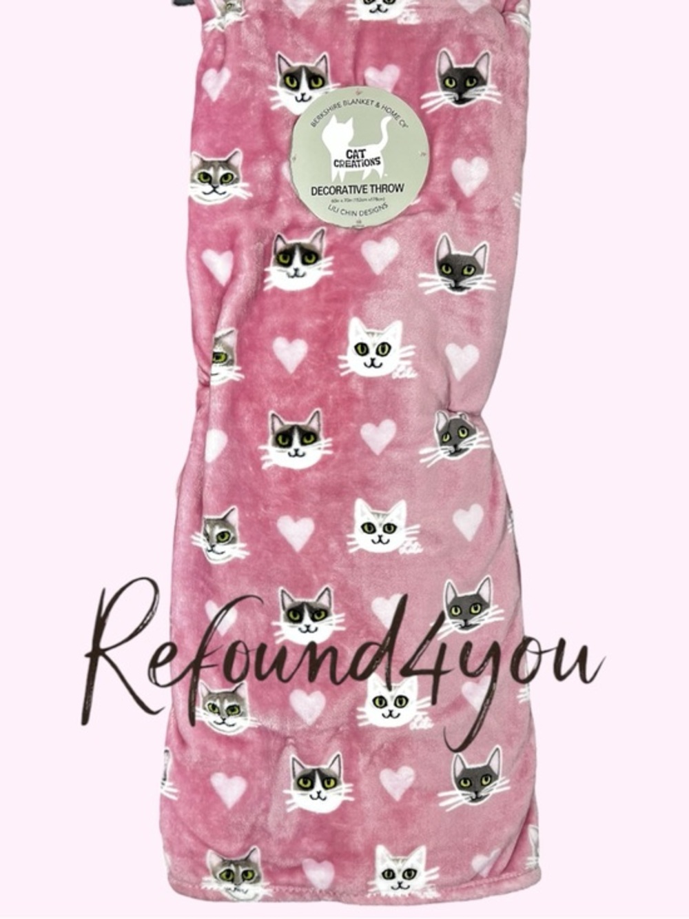 Berkshire - ‘Cats & Hearts - Pink’ 60” x 70” Throw. NWT. Firm!